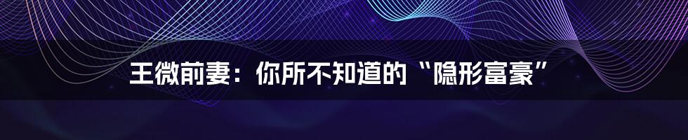 王微前妻:你所不知道的“隐形富豪”