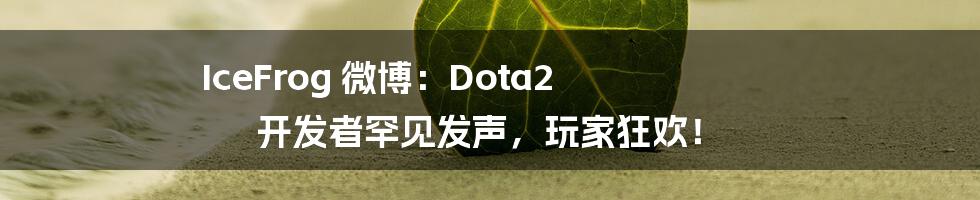 IceFrog 微博:Dota2 开发者罕见发声,玩家狂欢!