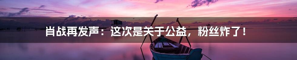肖战再发声:这次是关于公益,粉丝炸了!