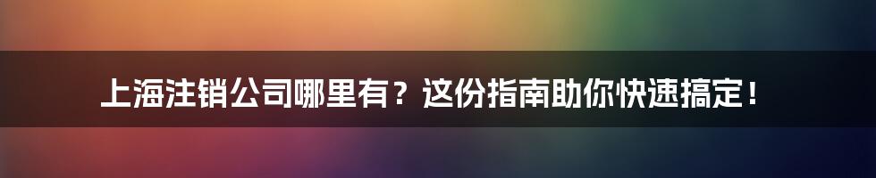 上海注销公司哪里有?这份指南助你快速搞定!
