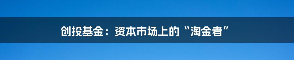 创投基金:资本市场上的“淘金者”