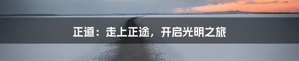 正道:走上正途,开启光明之旅