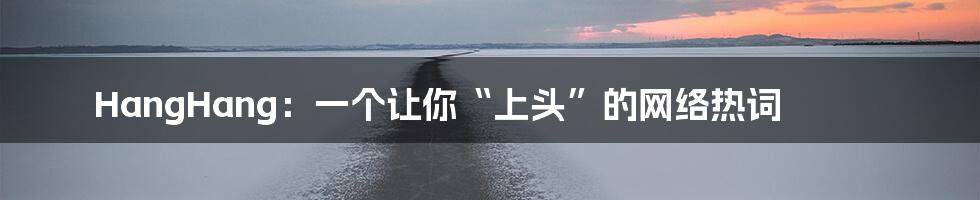 HangHang:一个让你“上头”的网络热词