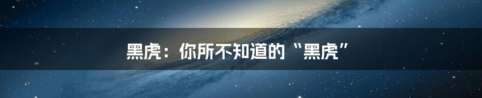 黑虎：你所不知道的“黑虎”