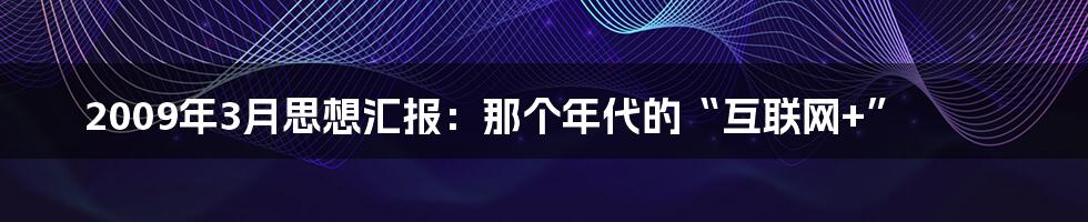 2009年3月思想汇报:那个年代的“互联网+”