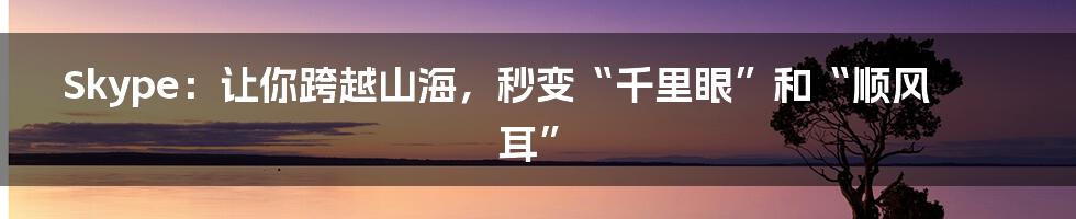 Skype:让你跨越山海,秒变“千里眼”和“顺风耳”