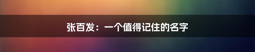 张百发:一个值得记住的名字
