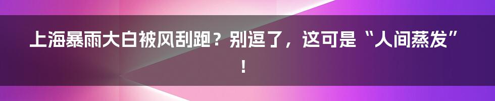 上海暴雨大白被风刮跑?别逗了,这可是“人间蒸发”!