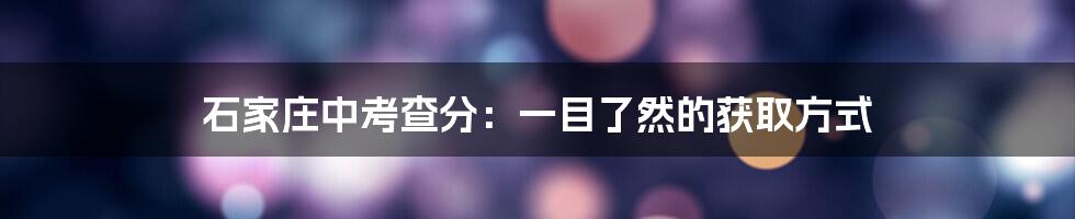 石家庄中考查分:一目了然的获取方式