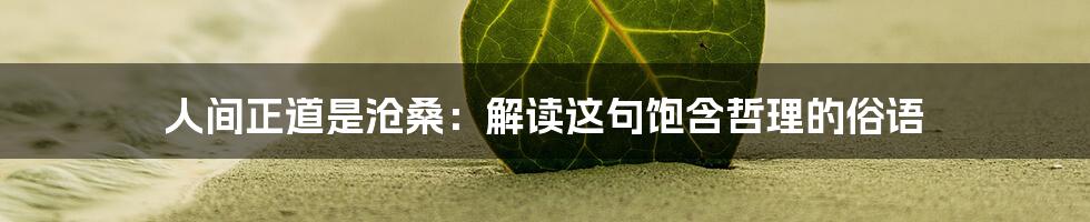 人间正道是沧桑：解读这句饱含哲理的俗语