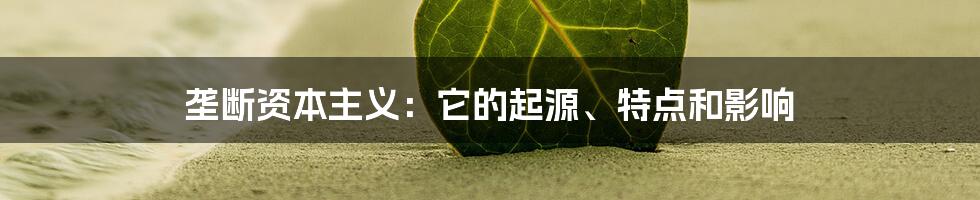 垄断资本主义:它的起源、特点和影响