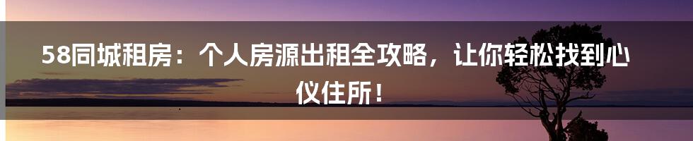 58同城租房:个人房源出租全攻略,让你轻松找到心仪住所!