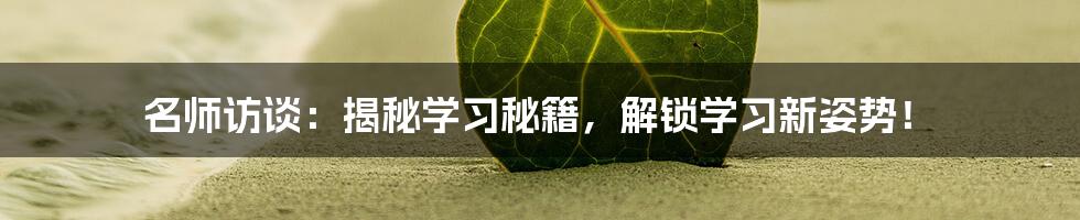 名师访谈:揭秘学习秘籍,解锁学习新姿势!