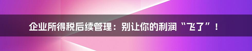 企业所得税后续管理:别让你的利润“飞了”!