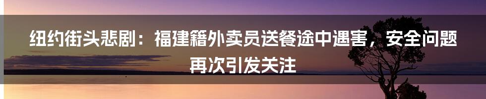 纽约街头悲剧:福建籍外卖员送餐途中遇害,安全问题再次引发关注