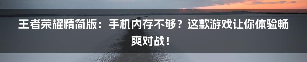 王者荣耀精简版:手机内存不够?这款游戏让你体验畅爽对战!