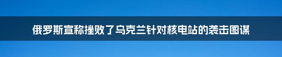 俄罗斯宣称挫败了乌克兰针对核电站的袭击图谋