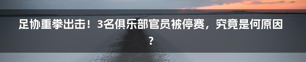 足协重拳出击!3名俱乐部官员被停赛,究竟是何原因?
