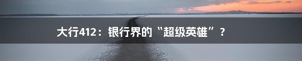 大行412:银行界的“超级英雄”?