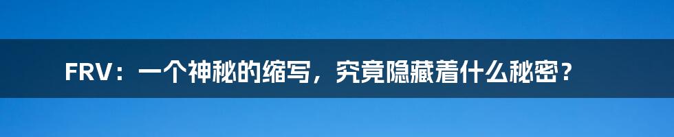 FRV:一个神秘的缩写,究竟隐藏着什么秘密?
