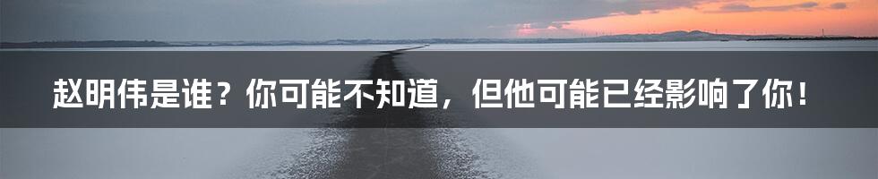 赵明伟是谁?你可能不知道,但他可能已经影响了你!