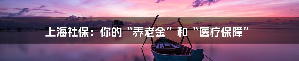 上海社保:你的“养老金”和“医疗保障”