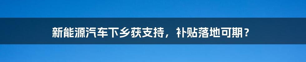 新能源汽车下乡获支持,补贴落地可期?