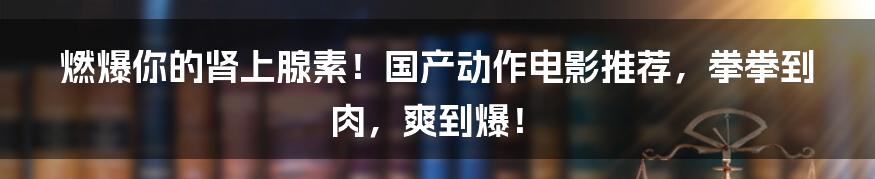 燃爆你的肾上腺素!国产动作电影推荐,拳拳到肉,爽到爆!