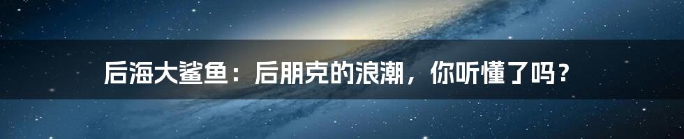 后海大鲨鱼:后朋克的浪潮,你听懂了吗?