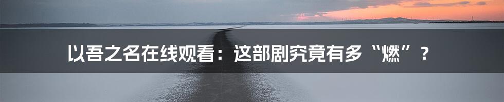 以吾之名在线观看:这部剧究竟有多“燃”?