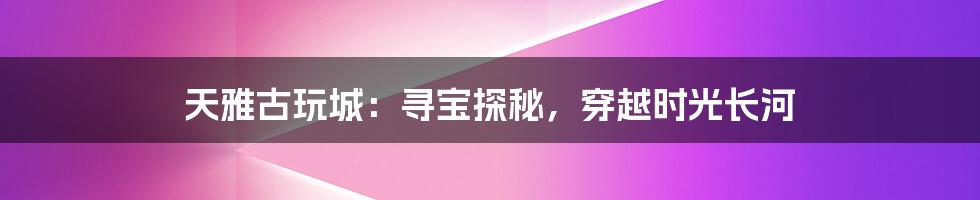 天雅古玩城:寻宝探秘,穿越时光长河