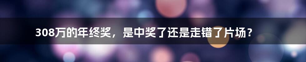 308万的年终奖,是中奖了还是走错了片场?