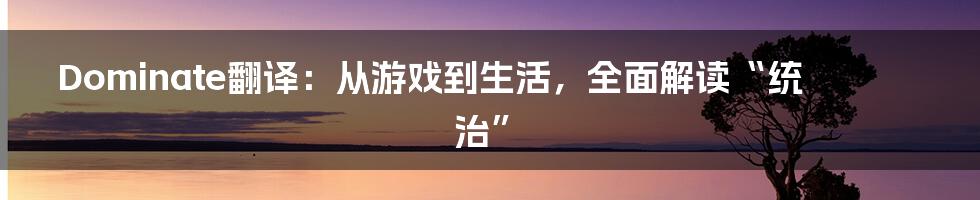 Dominate翻译:从游戏到生活,全面解读“统治”