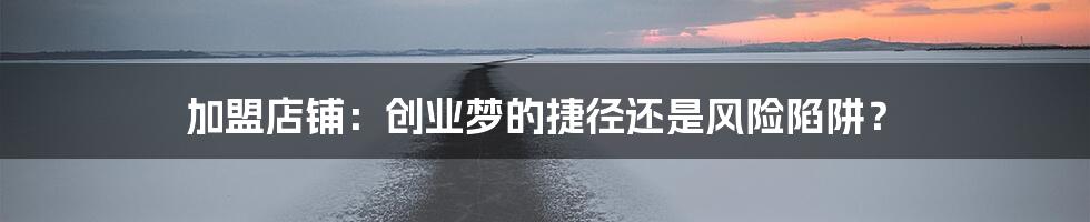 加盟店铺:创业梦的捷径还是风险陷阱?