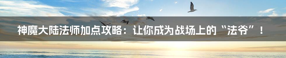 神魔大陆法师加点攻略:让你成为战场上的“法爷”!