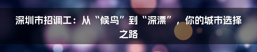 深圳市招调工:从“候鸟”到“深漂”,你的城市选择之路