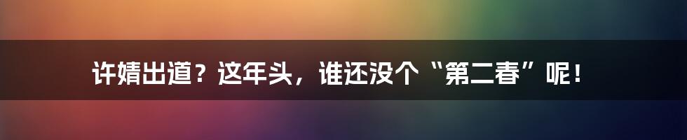 许婧出道?这年头,谁还没个“第二春”呢!