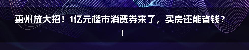 惠州放大招!1亿元楼市消费券来了,买房还能省钱?!