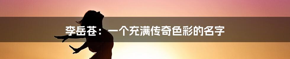 李岳苍:一个充满传奇色彩的名字