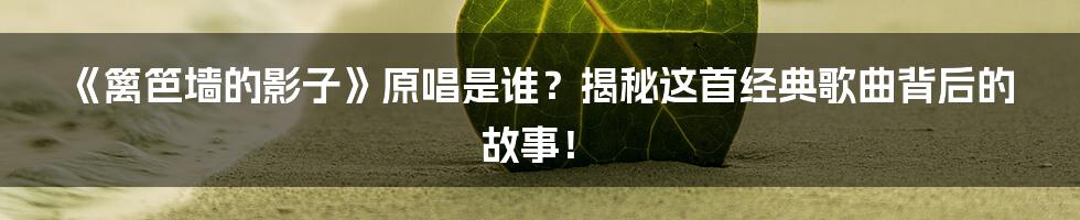 《篱笆墙的影子》原唱是谁?揭秘这首经典歌曲背后的故事!
