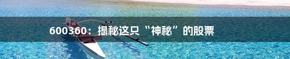 600360:揭秘这只“神秘”的股票