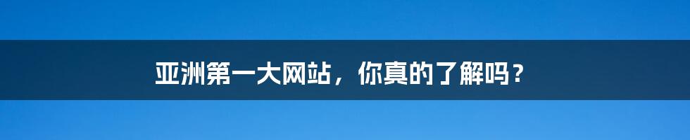亚洲第一大网站,你真的了解吗?