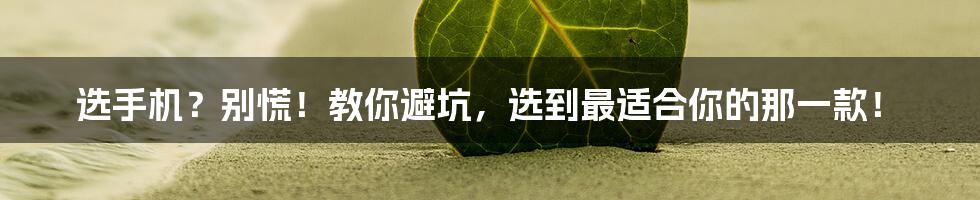 选手机?别慌!教你避坑,选到最适合你的那一款!