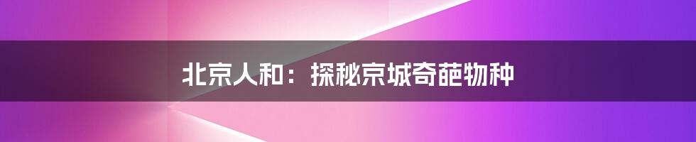 北京人和:探秘京城奇葩物种