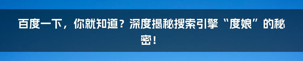 百度一下,你就知道?深度揭秘搜索引擎“度娘”的秘密!