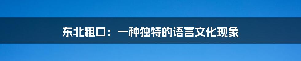东北粗口：一种独特的语言文化现象