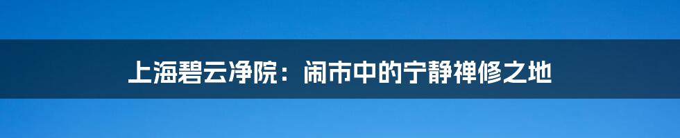 上海碧云净院:闹市中的宁静禅修之地