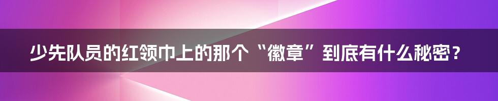 少先队员的红领巾上的那个“徽章”到底有什么秘密?