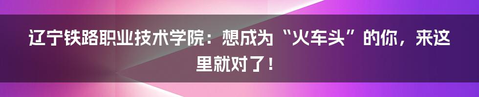 辽宁铁路职业技术学院:想成为“火车头”的你,来这里就对了!