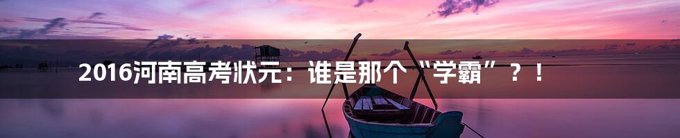 2016河南高考状元:谁是那个“学霸”?!